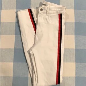 Zara, white,high waisted, side stripe, pants